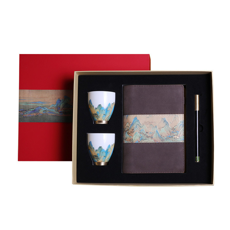 Logo personnalisé Boîte cadeau d'affaires Carnet culturel Gobelets en porcelaine et stylo en laiton