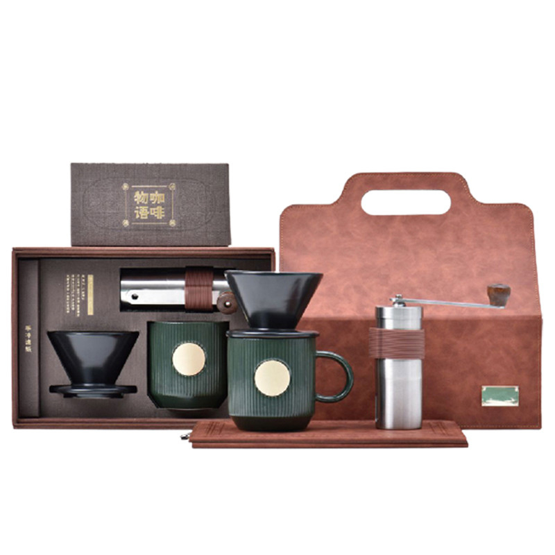 Cadeau d'affaires boîte de poche avec broyeur de haricots tasse de filtre en céramique et tasse de café en céramique
