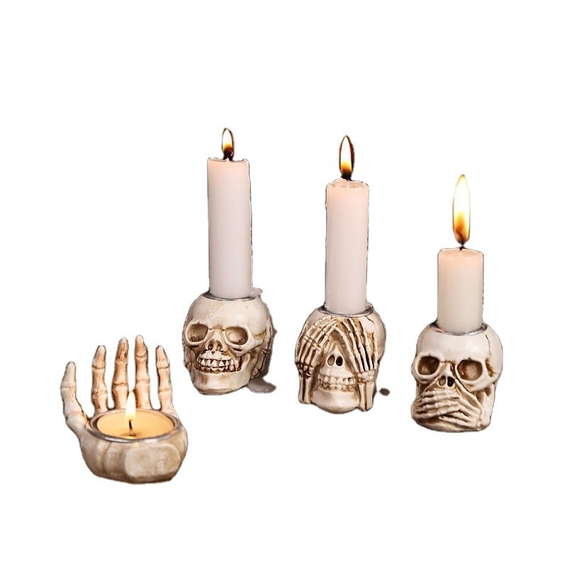 Décoration en résine de squelette de Thanksgiving Décoration de bureau porte-bougie pour cadeau artisanal