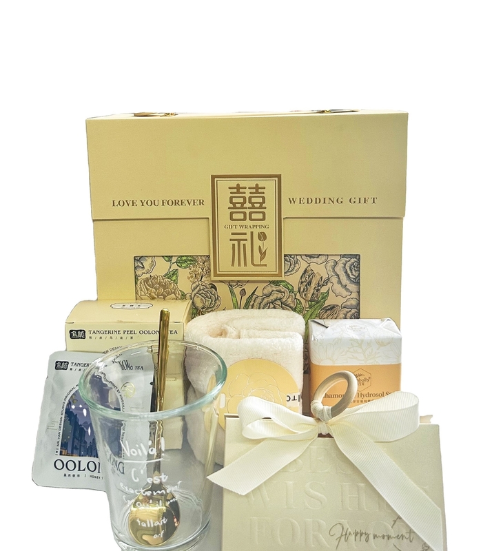 Ensemble de cadeaux de mariage personnalisé, serviette, savon, tasse d'eau, thé oolong et boîte à bonbons créative.